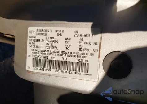 2002 Dodge Dakota Sport z USA, uszkodzony, nr VIN 1B7HG38N22S562652